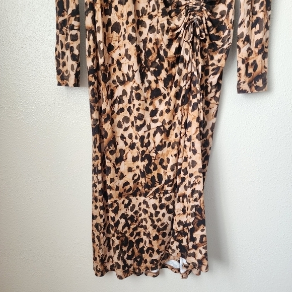 Cabi Selma Cheetah Bodice Drawstring Knit Midi Dress Office Preppy Careerwear M - Picture 4 of 12